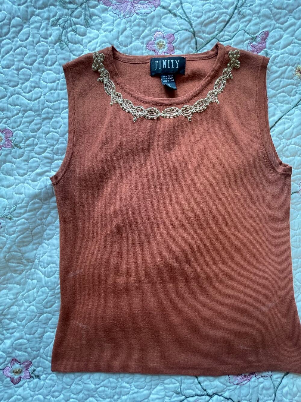 finity orange vintage ribbed beaded top